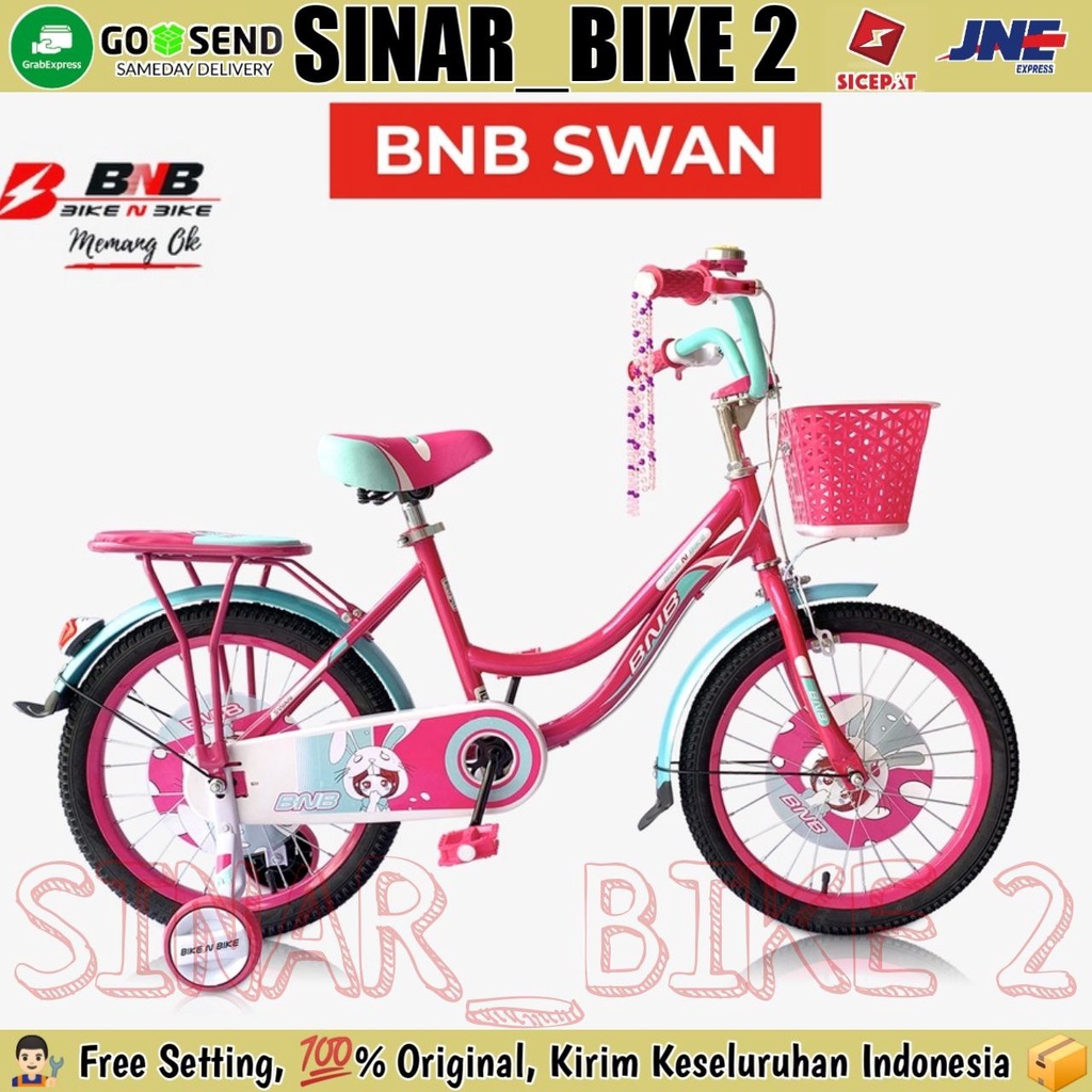 Sepeda Anak Perempuan BNB SWAN Ukuran 16 &amp;18 Inch Keranjang