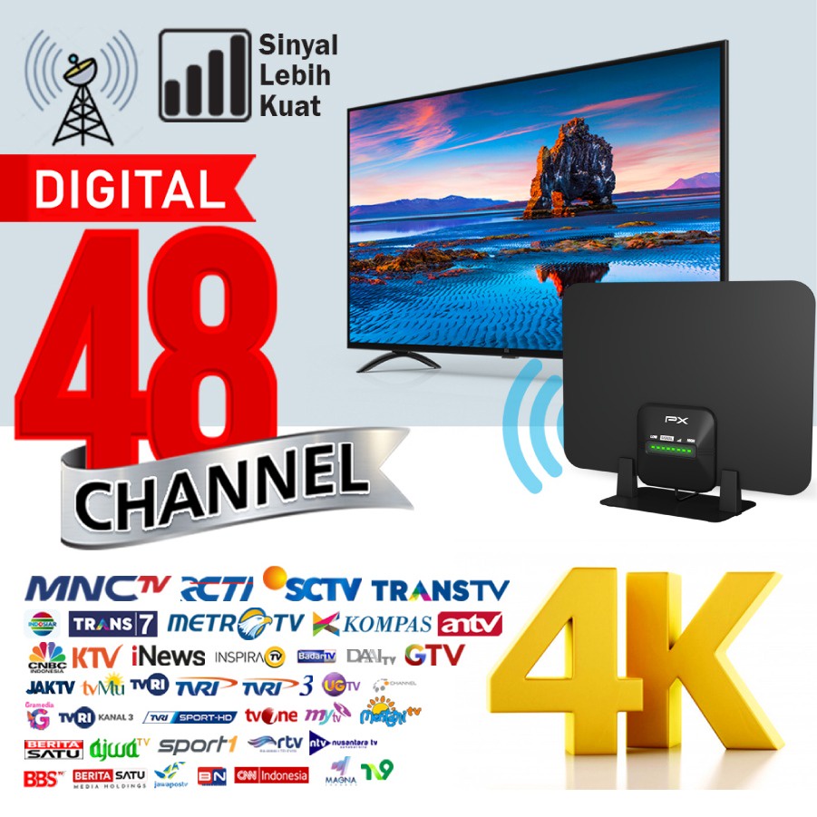 PX UDA-7000A Antena TV Digital Indoor Dinding DVB-T2 + Booster LED