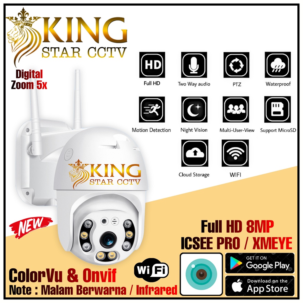 IP Camera CCTV Outdoor 8MP Full HD ICSee PTZ PAN Infrared ONVIF ColorVu Malam Berwarna