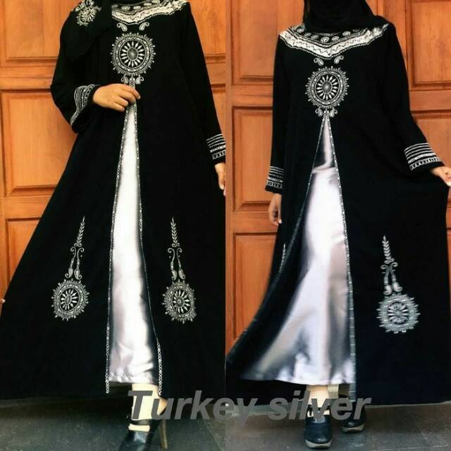 Abaya Bordir Turkey Silver + Pashmina