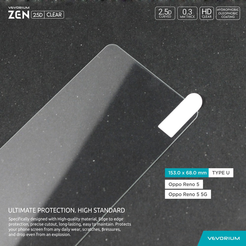 VEVORIUM ZEN 2.5D Clear Oppo Reno 6 5 4 4G 5G Tempered Glass Anti Gores Kaca