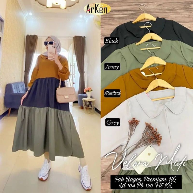 DASTER RAYON VILORA /DRESS BARLY /DRESS SUSUN/MIDI PELANGI