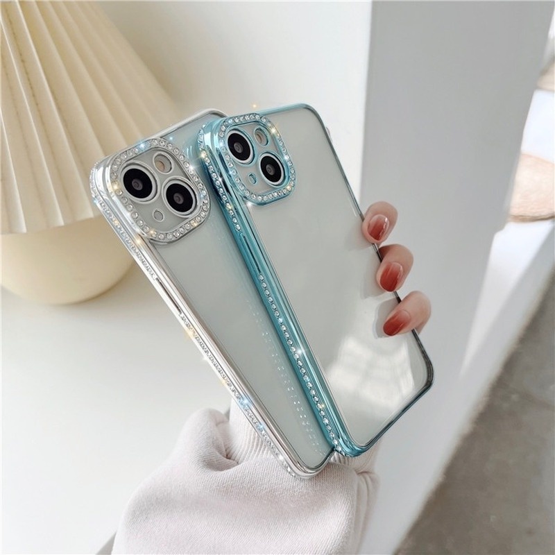 Soft Case Electroplated Shockproof Aksen Glitter Berlian Imitasi Untuk IPhone 12 13 Pro Max