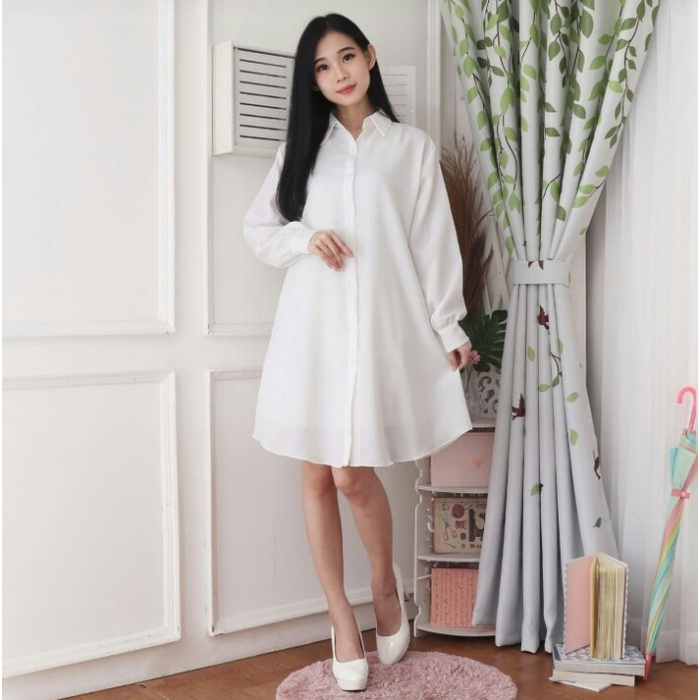 Kemeja Wanita Import Baju Import Wanita Baju Wanita Kekinian Kemeja Putih Mosscrepe Tunik Dewasa NHM