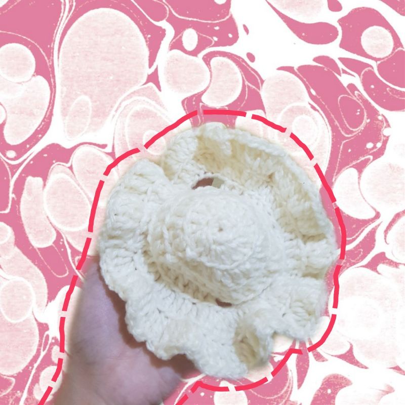 topi kucing rajut handmade-broken white