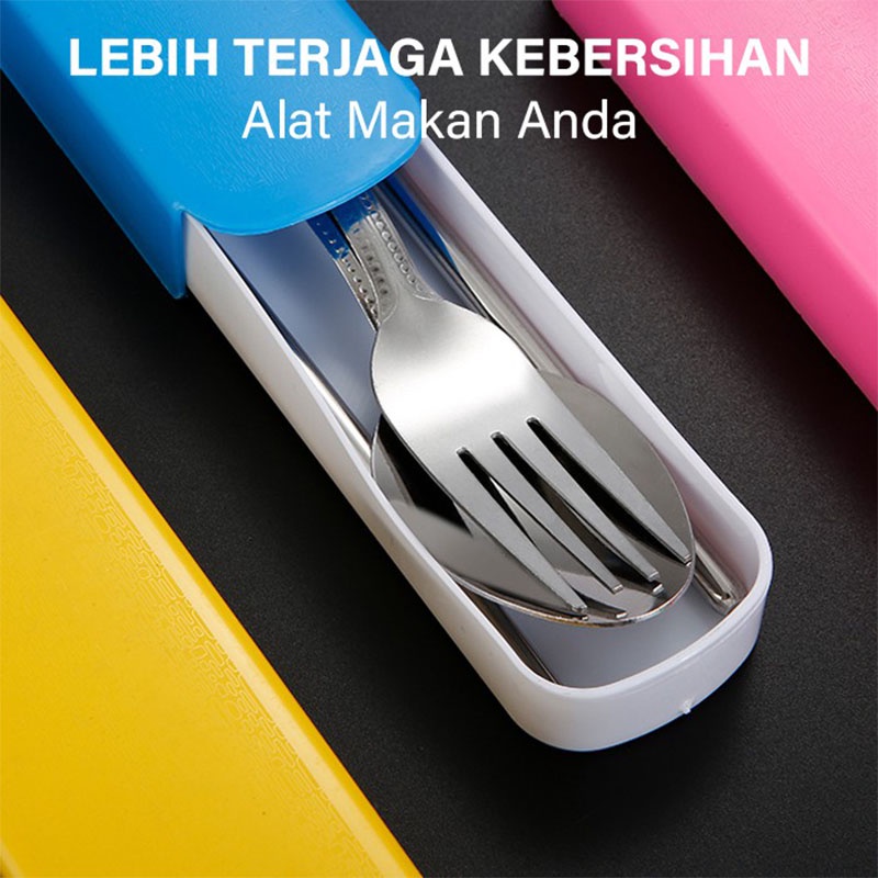 COD❤4PCS/ set Alat Makan Travel Korea Sumpit Portable Sendok Garpu Sumpit Stainless Steel 410 Include Kotak Aone