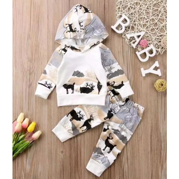 SET SWEITER ANAK MOTIF HODDIE RUSA BUAT UMUR 1-5 THN