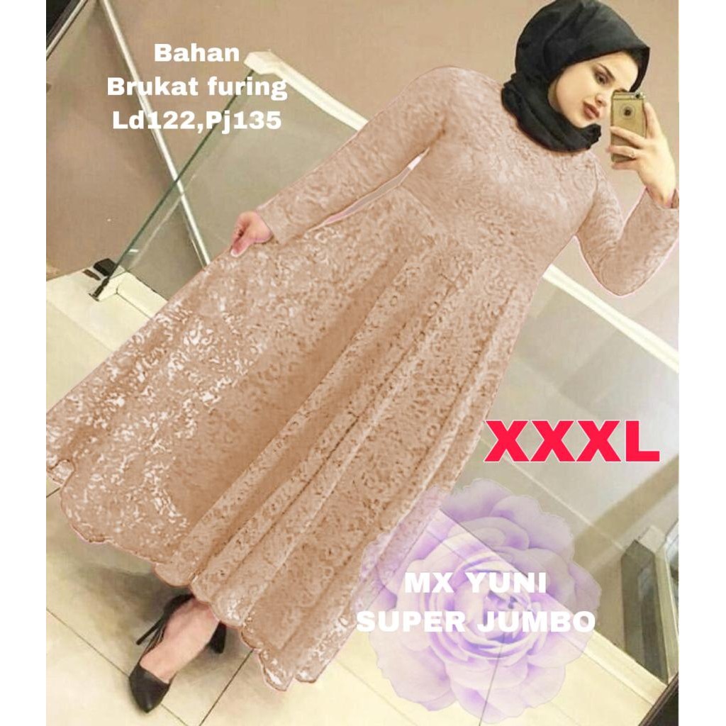 MAXI DRESS YUNI BRUKAT JUMBO rD / MAXI DRESS BRUKAT READY 3 UKURAN