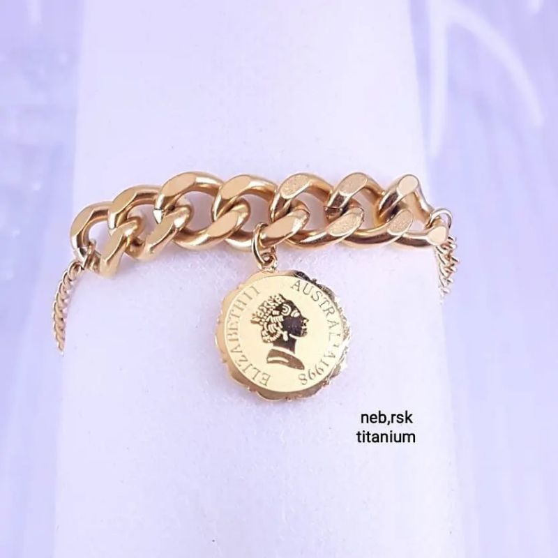 Gelang koin titanium,tidak luntur,aman dipake mandi