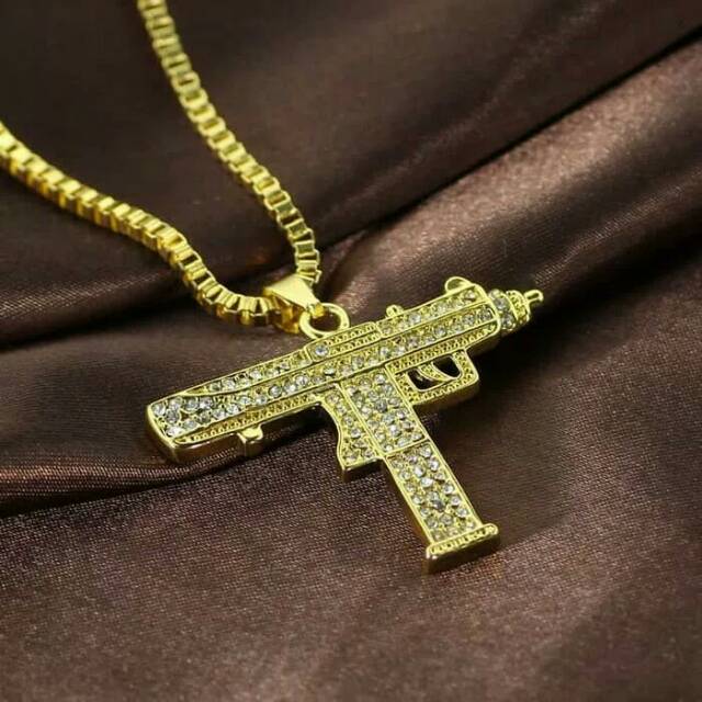 Terbaru Terlaris kalung Uzi Supreme with rinestone Hip Hop Bape offwhite thuglife 18k