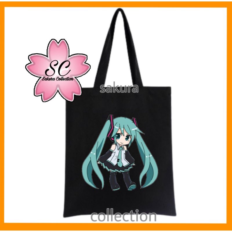 Totebag HATSUNE MIKU - TOTE BAG RESLETING Anime Hatsune Miku Distro / Tas Pria Wanita / Hitam