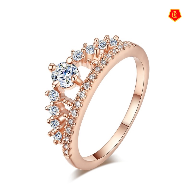 [Ready Stock]Fashion 18K Gold Crowns Diamond-Studded Ring Noble and Elegant