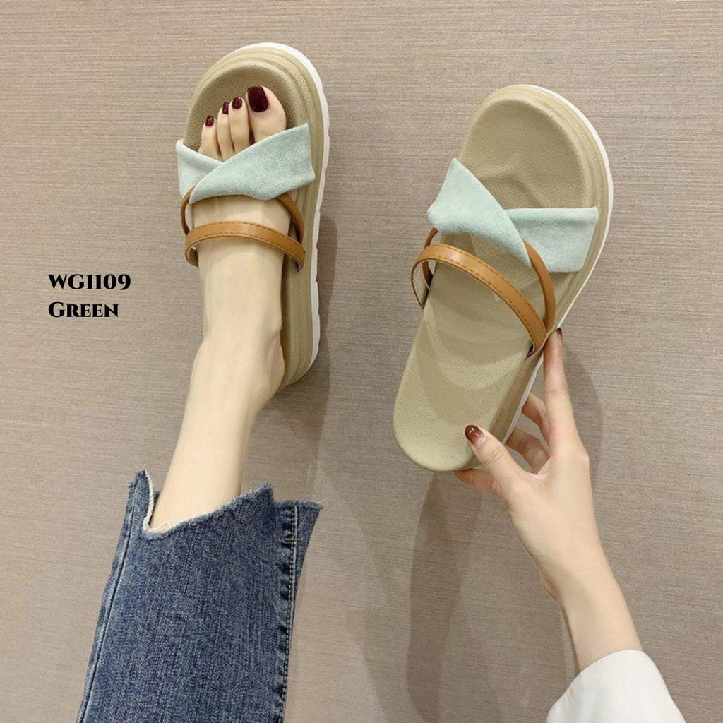 PRF Wedges Sandal Cross Strap Slider Fashion Korea WG1109