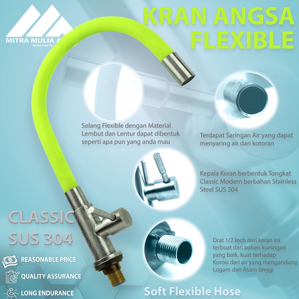 KRAN ANGSA FLEXIBEL PREMIUM WASTAFEL KRAN DAPUR 1/2 inch SUS 304