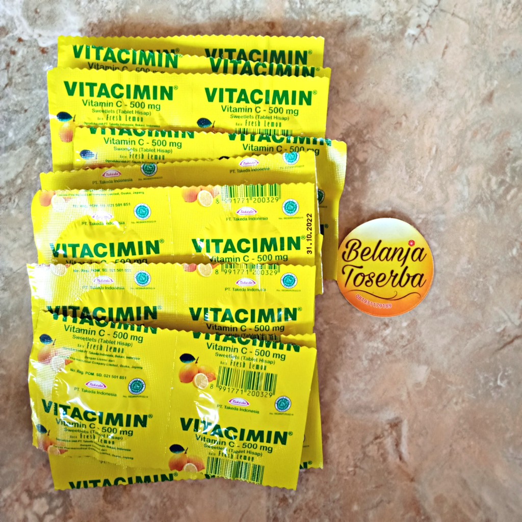 Vitacimin / Vicee Strip (2 tablet) / Vitamin C Lemon /Jeruk / Orange / Tablet imun Hisap 500mg