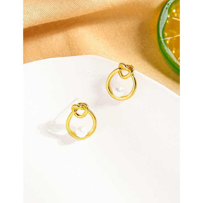 Fashion Pearl Knotted Pearl Alloy Geometric Round Earrings K42813