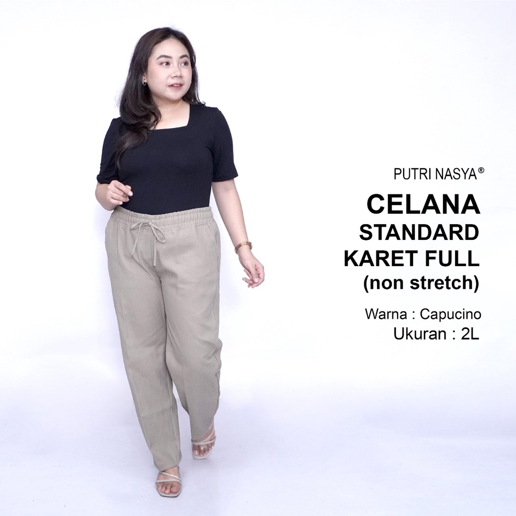 Celana Kerja Kantor Standard Karet Full (NON STRETCH) Jumbo Wanita / Celana Wanita Super Bigsize / Celana Bahan Formal Seragam Wanita / 8L,6L,5L,4L,2L,XL, all size / Celana Karet Kekinian Model Terbaru Trendy / Celana Katun Kerja Kantor Super Big Wanita