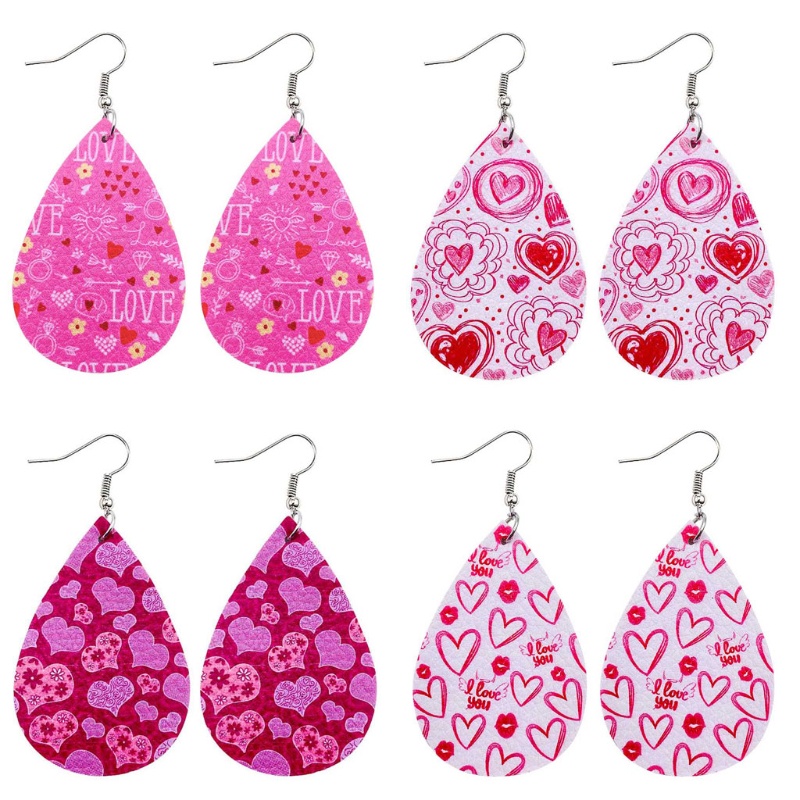 SIY  12 Pairs Valentine Day Leather Earrings Women Lightweight Heart Shape Print Teardrop Dangle Faux Leather Earrings Kit