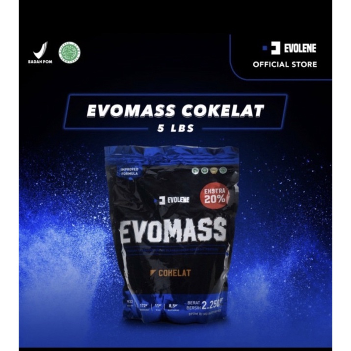 Evolene Gain Mass EVOMASS Gainer 5 LBS IMPROVED NEW FORMULA HALAL - Cokelat
