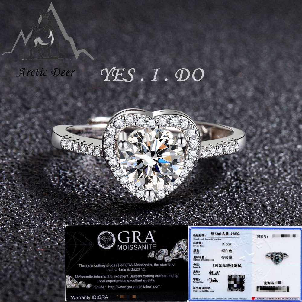 Cincin Wanita--YES.I.DO  cincin perak Moissanit asli , （Garansi 2 Tahun）sertifikat internasional Lengkap proposal cincin lamaran ring Original Arctic Deer