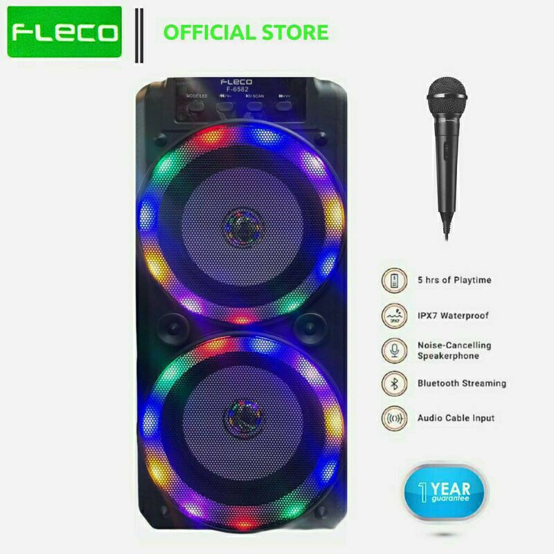 COD Speaker Bluetooth Fleco F 6582 LED Bonus Mic/Salon Fleco/Speaker Karaoke FLeco F-6582