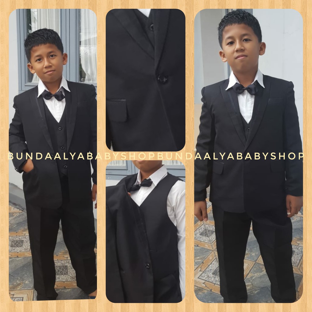 Jas Anak Laki Hitam PREMIUM Usia 1 - 4 Tahun HITAM 8in1 List V - Setelan Pesta Anak Lengkap Tuxedo