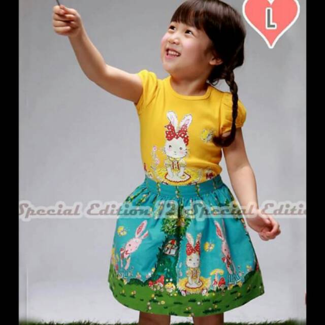 Setelan Anak Cewek Pretty Rabbit Yellow Set 2in1 (baju,rok)