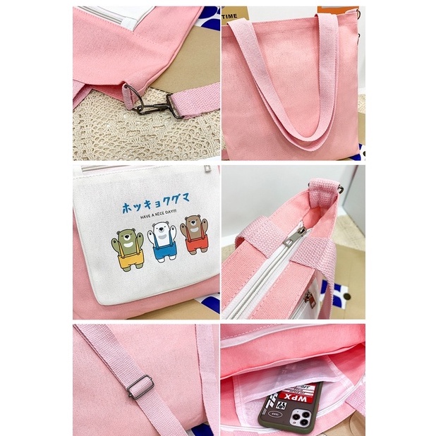 NAOMI - Tote Bag Import Kimberly -Tas Canvas - tas tote bag - Shoulder Bag - tas Wanita - Tas Murah Unik lucu