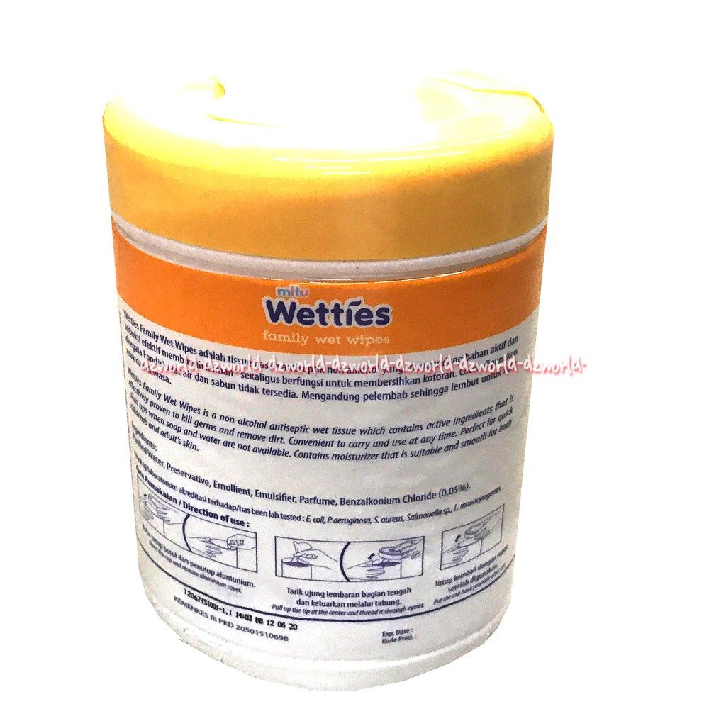 Mitu Wetties Family Wet Wipes Fresh Lemon Tissu Pembersih Tisu 60 Lembar Kemasan Botol