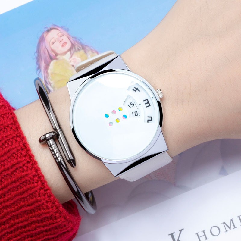 Jam Tangan Wanita Pria Mcy Kcy Moyibaby - Jam Tangan Quartz Bulat Hitam & Putih Untuk Pasangan-2