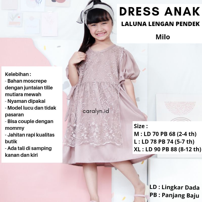 DRESS BRUKAT LALUNA LENGAN PENDEK ANAK 2-12 TAHUN DRESS PESTA