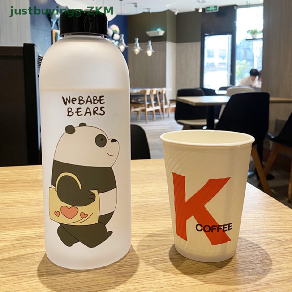 Botol Air Minum Bahan Plastik Buram Transparan Motif Kartun Panda Beruang Kapasitas 1000ml