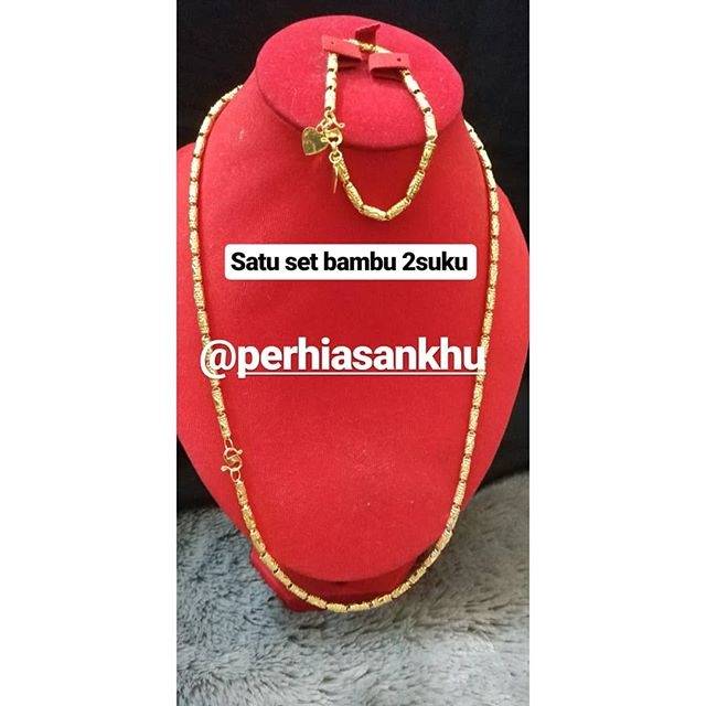 Kalung dan gelang bambu 2suku replika emas 24k