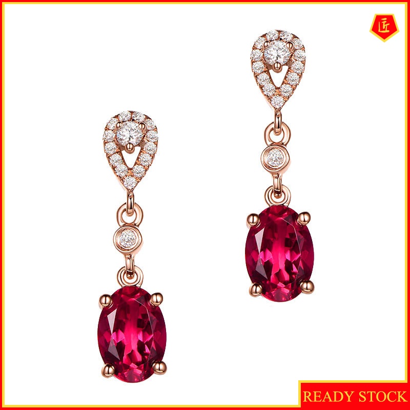 [Ready Stock]Graceful Colored Gems Red Amethyst Earrings 18K Gold