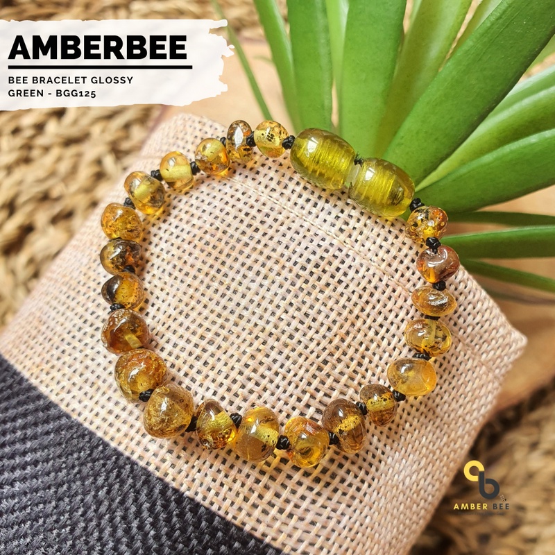 Gelang Amber Baby &amp; Anak Premium Glossy Green BGG125 By Amber Bee