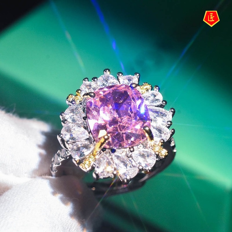 [Ready Stock]Pink Diamond Ring 18K Gold Two-Tone Fashion