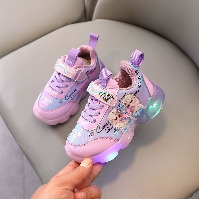 Sepatu Sporty Anak Cewe LED Motif Frozen Elsa Terbaru