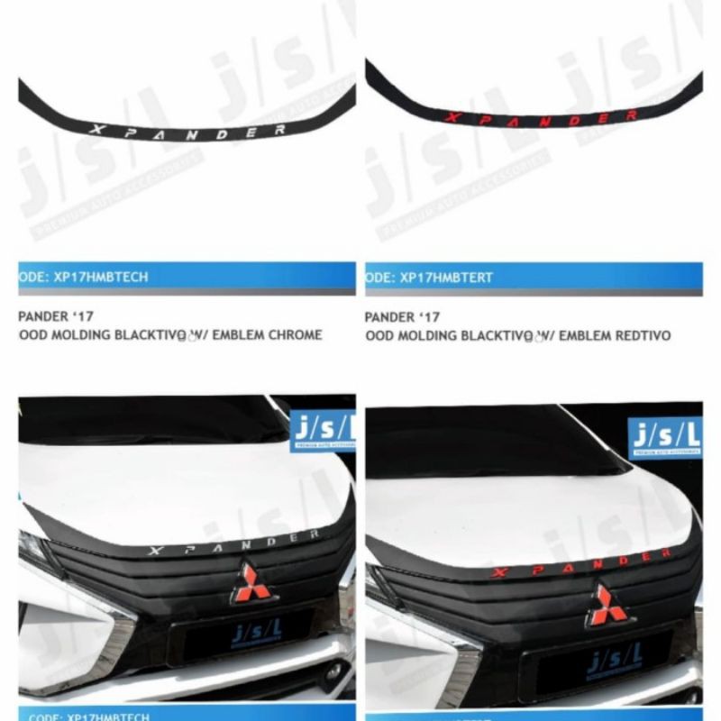 list kap mesin / hood molding xpander hitam w/ emblem chrome merah jsl