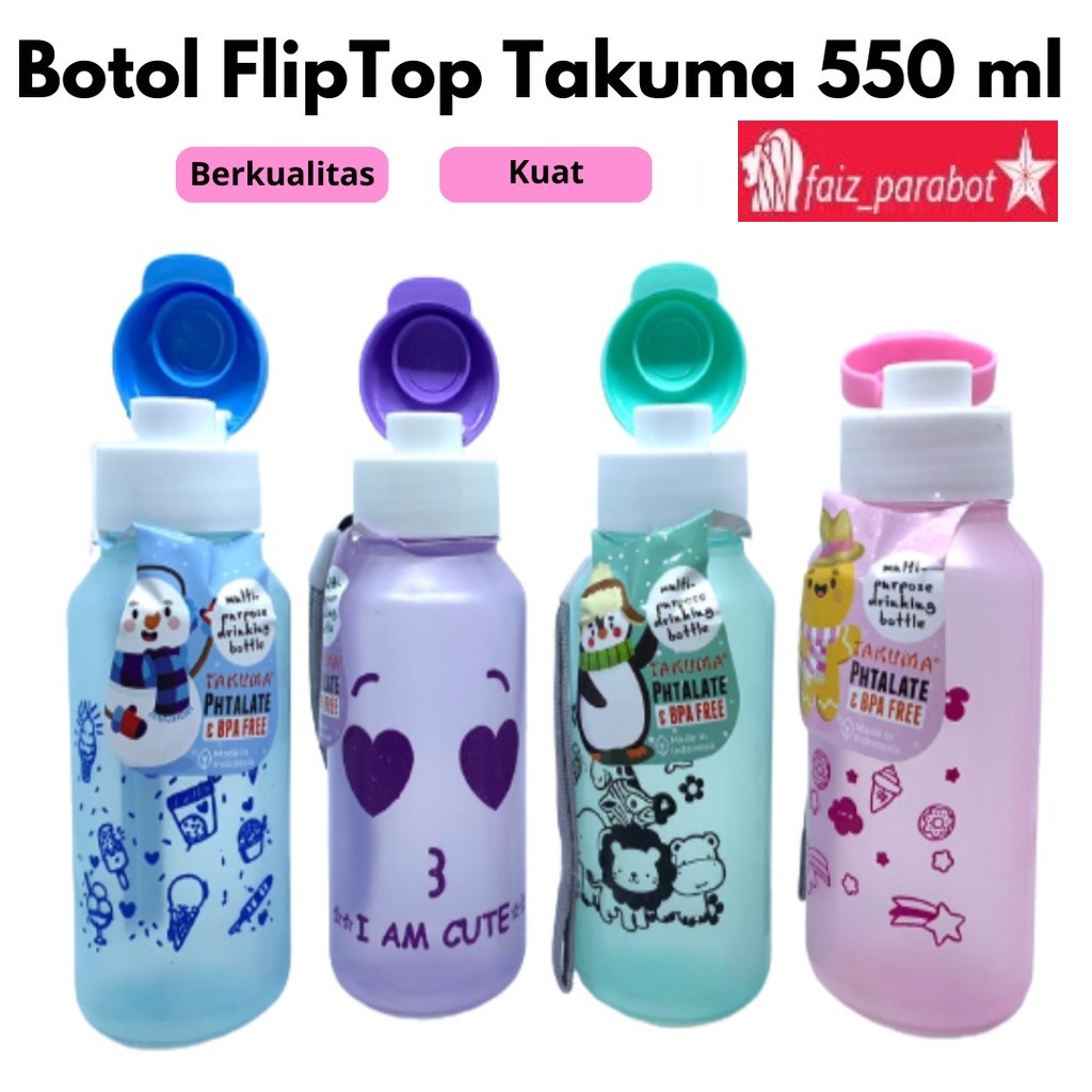 Botol Minum Fliptop Segi Takuma 550 ml Tali| Souvenir Ultah Acara lainnya