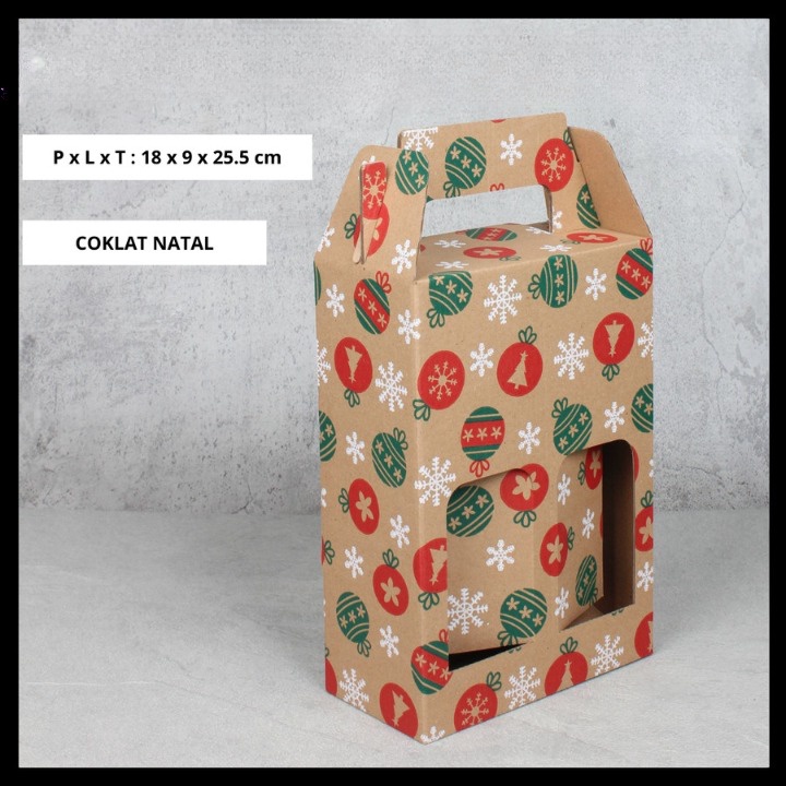 

10 Pcs Dus Die Cut Packaging 2 Botol 1 Liter Kardus Jinjing Hampers Natal Box Kemasan Ukuran 18x9x25 cm