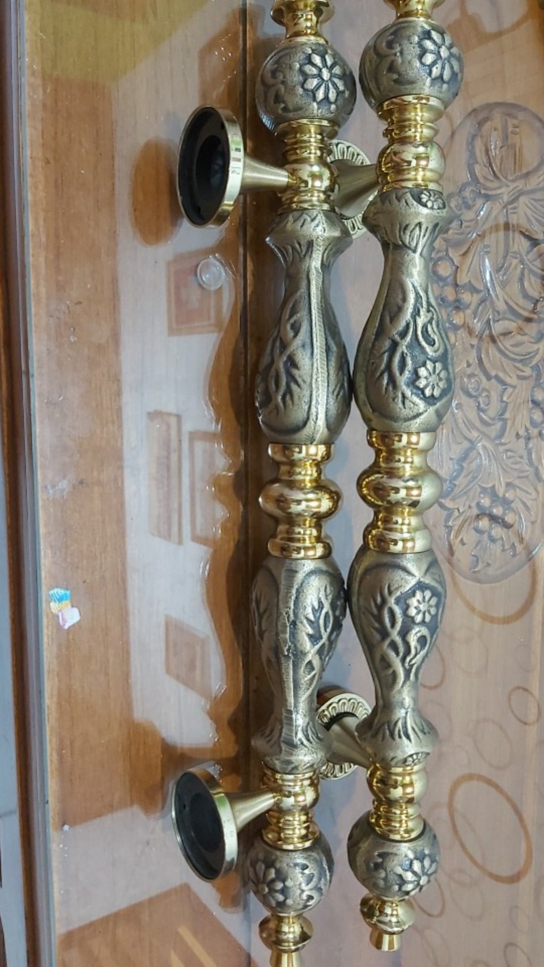 2 Pcs Handle Pintu Kuningan Ukir Antik Gold