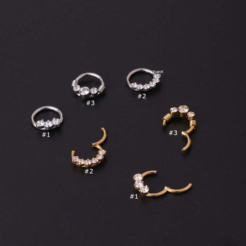 1 Piece Stainless Steel Hinged Segment Clicker Hoop Nose Septum Piercing Cz Earring Daith Ring