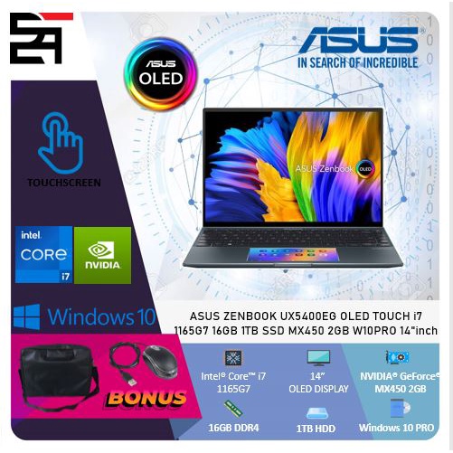 Asus Zenbook UX5400EG OLED TOUCH i7 1165G7 16GB 1TBSSD MX450 2GB W10PRO 14.0 2.8K 90HZ