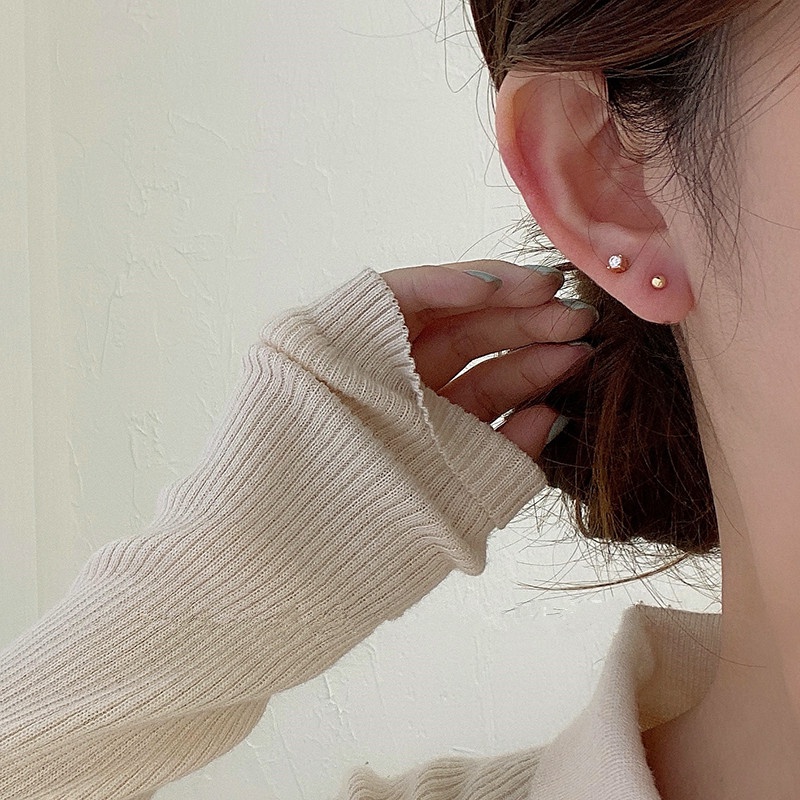 Roselife 5 Pcs S925 Chic Pearl Crystal Small Stud Earrings Set for Women Girls Fashion Ear Jewely