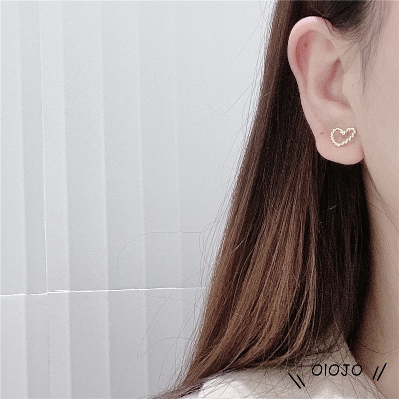 Korea Fashion Anting-Anting Sederhana Temperamen Paduan Telinga Studs Set Kupu-kupu Cinta Hati Perhiasan Untuk Wanita - ol