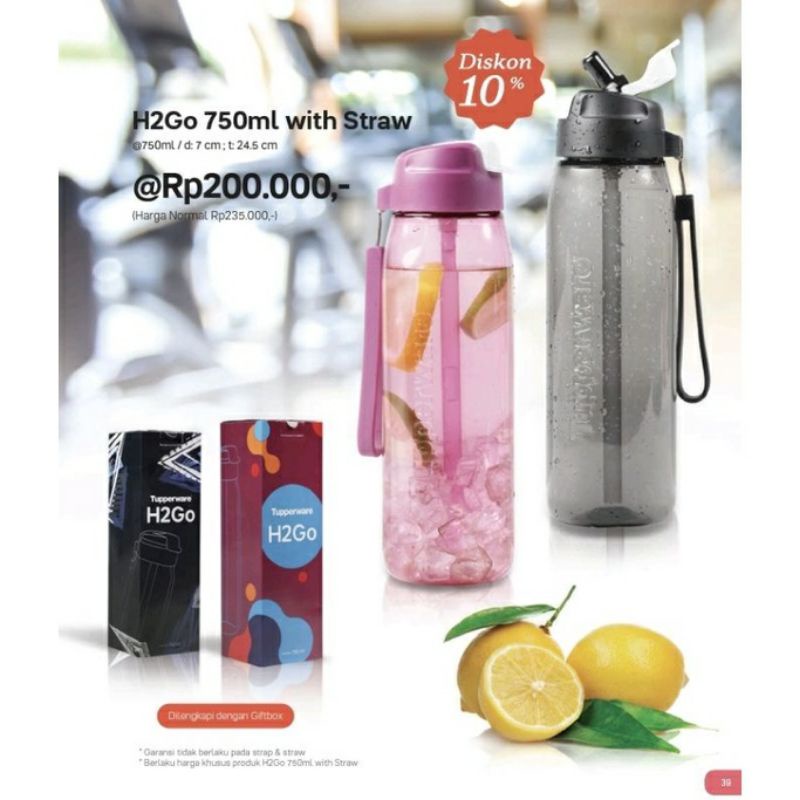 ☑️ Tupperware Original New H2Go with straw Botol minum pilih warna