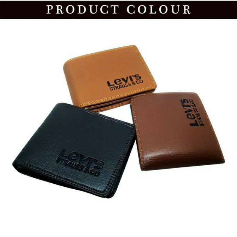 Fashion Dompet Pendek Pria Lipat Murah Premium Slop Kartu Levi's Polos Kulit Sintetis COD