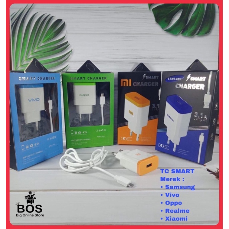 BOS - CHARGER SMART BRANDED 1USB + KABEL MICRO USB/V8 | CAS CASAN TC MEREK SAMSUNG OPPO VIVO REALME XIAOMI