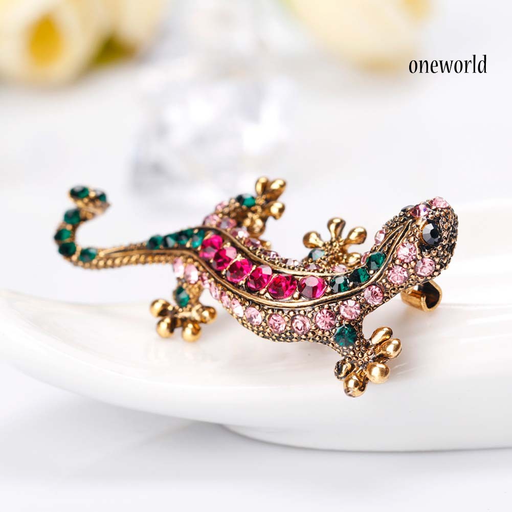 OW@ Unisex Rhinestone Lizard Gecko Animal Creeper Brooch Pin Corsage Jewelry Gift