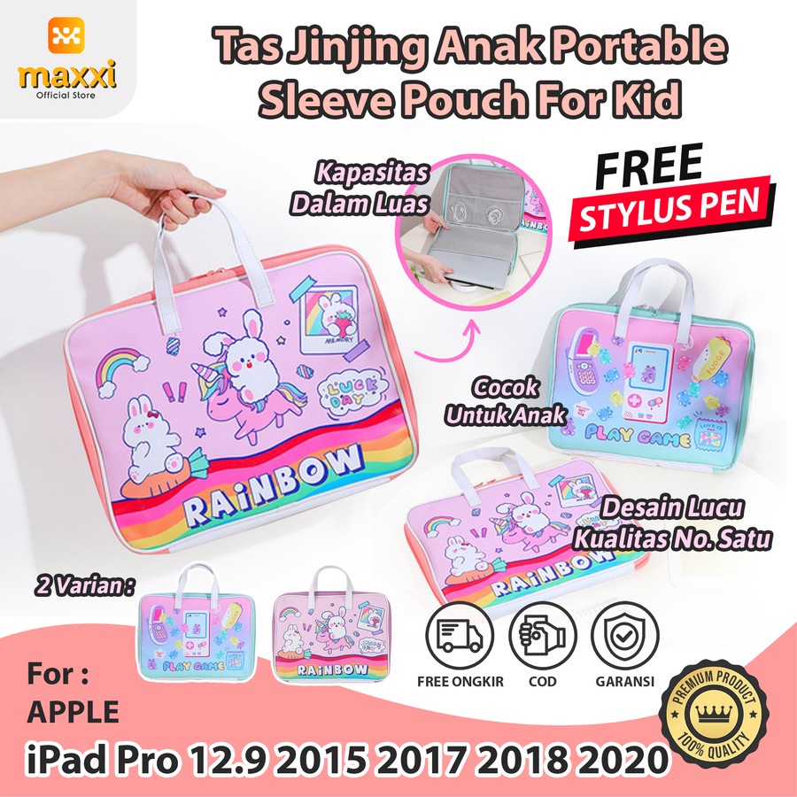 iPad Pro 12.9 2015 2017 2018 2020 Tas Jinjing Pelindung Sarung Bag Tablet Anak Lucu Girl Kids Kid Cu